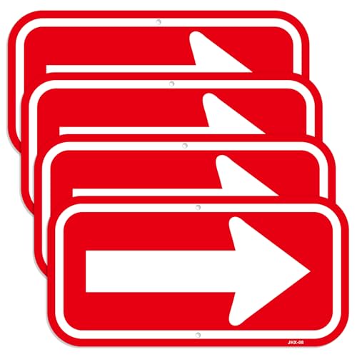 Directional Arrow Sign 4-Pack (126 Inches) - Red & White Right Arrow Traffic Sign Indoor/Outdoor Wayfinding for Parking Lots Garages Businesses