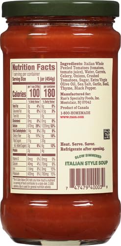 Image of Rao's Made for Home Tomato Basil Soup, 16oz, Traditional Italian Heat and Serve Soup, Made with Premium Quality Ingredients (Pack of 4)