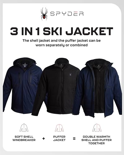 Image of Spyder Mens Ski Jacket - 3-in-1 System Snow Waterproof Winter Jackets for Men - Mens Snowboard Jacket with Detachable Hood