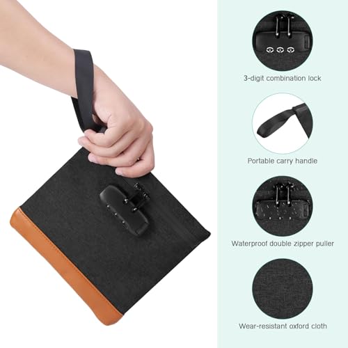 Money Bag with Combination Lock, 7.9 * 7.4 in Security Proof Bag with Lock for Cash, Safe Storage Pouch for Cash, Travel, Bank Deposits, Credit Passports Phone Notary (Black) - Image 4
