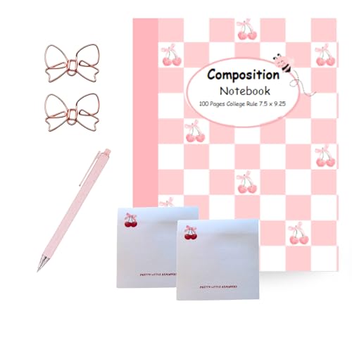 Carnet de composition cerise et fournitures scolaires coquette rose