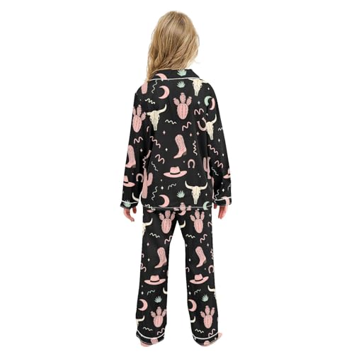 Image of Satin Pajama Sets Short Sleeve Horses Running on Colorful Button Down Silky Nightwear 2 Piece PJS 5-14Y