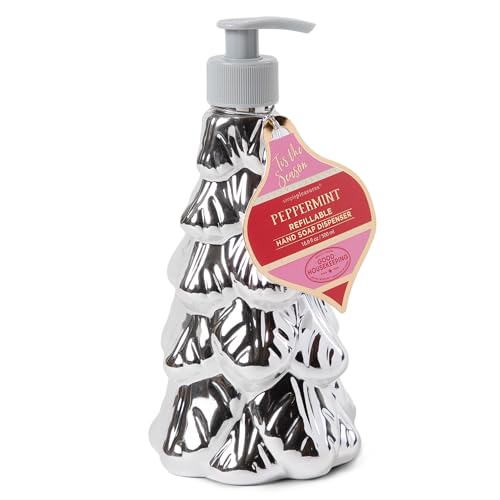 Image of Simple Pleasures Metallic Christmas Tree Set of 2 Holiday Soap Dispenser with Scented Liquid Soap - Decorative Hand Pump Refillable Soap Dispensers for Kitchen and Bathroom Sinks