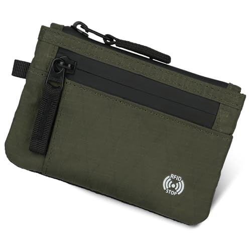 DiULi Carteras RFID Antirrobo para Hombre, Cartera Tarjetero sin Contacto con Protección RFID, Monedero Hombre Casual, Tarjeteros para Tarjetas de Credito, Ligero y Seguro (Pequeño-Verde Militar)