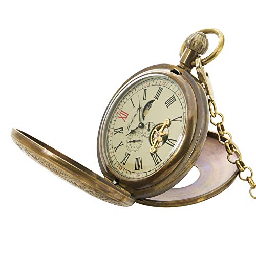 Preisvergleich Produktbild Herren Mechanische Taschenuhr römisch Ziffern Antik vergoldet Skelett Kettenuhr