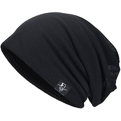 VECRY Men Slouch Hollow Beanie Thin Summer Cap Skullcap (Solid Black1) Cover