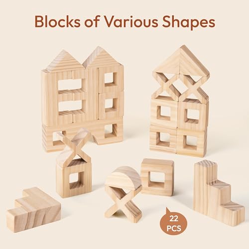Image of Woodtoe 47 PCS Rainbow Blocks Set, Wooden Building Blocks for Kids Ages 3-6 | Montessori Stacking Blocks Toys, 25 Gem Blocks, 22 Wooden Blocks, Educational STEM Creative Birthday Toys Gifts for Boy Girl