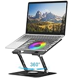 YTech Laptop Stand,with 360°Rotating Base,External Cooling Fan,Adjustable RGB Lighting,Ergonomic Foldable Notebook Computer Holder.Compatible with All 10-17' Laptops Tablets,Black​