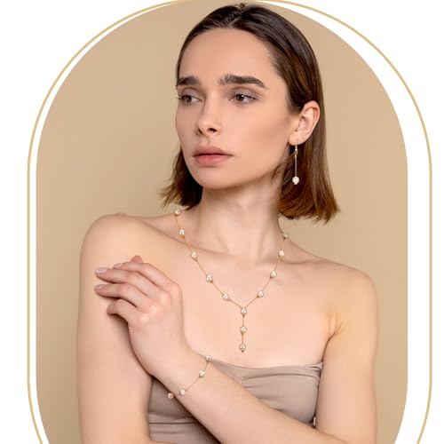 Quelay 9 Pcs Gold Pearl Jewelry Set for Women Includes Gold Plated Pearl Necklace, Drop Earrings, Bracelet for Wedding Bride Jewelry Gift4