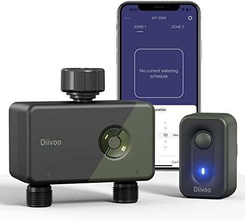 WiFi Sprinkler Timer 2 Zone, Diivoo Smart Water Hose Timer Compatible with Alexa and Google, Remote Control Irrigation Timer, Automatic Manual Watering, Rain Delay, for Garden, Yards and Lawns