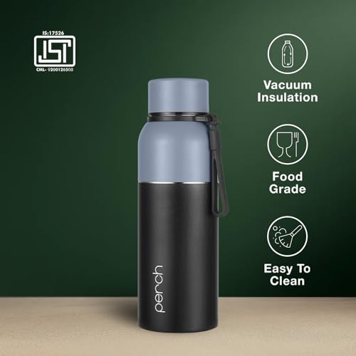 Image of Perch Zenith Stainless Steel Water Bottle 560 ml | Hot & Cold Flask | ISI Certified | Vacuum Insulated | BPA Free | Leak Proof Lid | for Office, School, Gym, Home & Travel | Black | Crafted by Pexpo