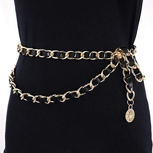 Glamorstar Leather Chain Belts Layered Metal Waist Belt For Women Ladies Dresses Gold 90Cm/35.8In #TOP4