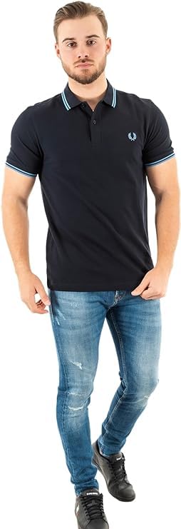 Amazon.com: Fred Perry Twin Tipped Polo, Black Cyber Blue Light
