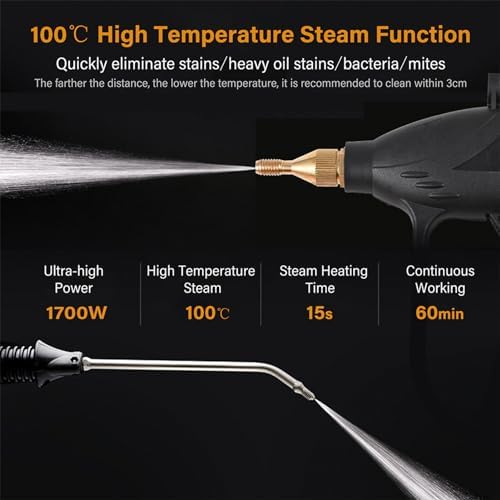 1700W High Pressure Steam Cleaner - Handheld Portable Machine with 3 Brushes for Grout, Tile, Car, Kitchen & Bathroom Cleaning (220V, 2600W Direct Injection)