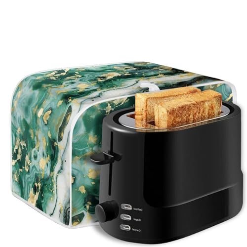 Image of Toaster Cover Kitchen Bakeware Protector Fits for Most Standard 2 Slice Toasters, Keep Toaster Free From Dust And Fingerprint Oven Dustproof Cover, Green Gold Marble