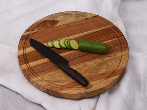Image of Vesta Homes Wooden Round Chopping Board, Cutting /Serving Board, Charcuterie, and Cheese Board for Kitchen | Natural Acacia Wood | 38 x 38 x 2.5 cms | Handcrafted in India