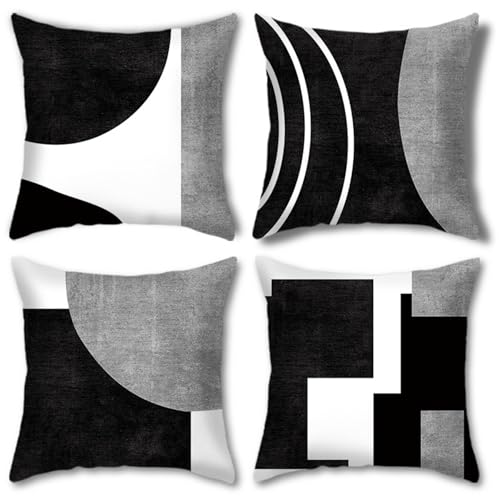 Housses de coussin noires et blanches 45x45 cm lot de 4 géométriques