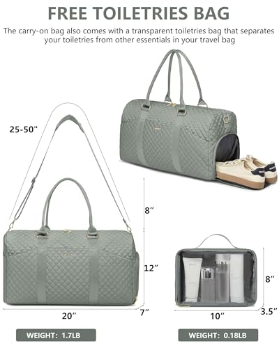 Image of Women Weekender Travel Duffle Bag: Travel Duffel Overnight Bags with Shoe Compartment Large Carry on Tote with Toiletry Bag Weekend Traveling Yoga Gym Hospital Bag for Women with Wet Pocket Green