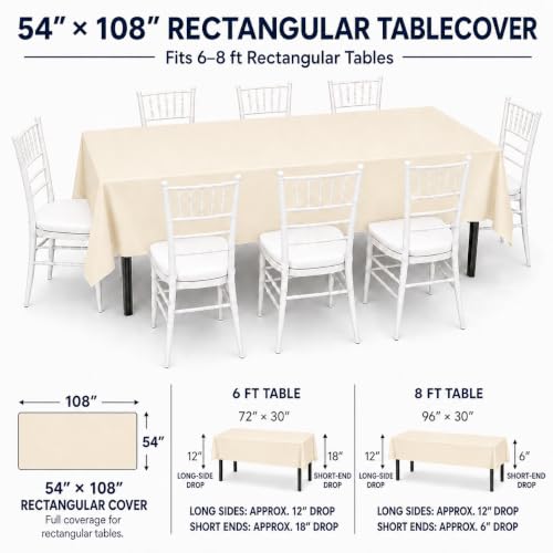 Image of Party Dimensions Ivory Plastic Tablecloths, 12 Pack, 54 x 108 Rectangle
