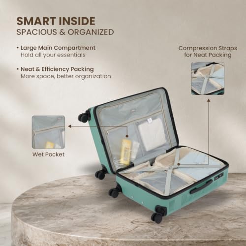 Image of SWISS MILITARY Pascal Lightweight PC Hard Large Check in Travel Luggage Trolley Bag with Anti-Theft Zippers & 3-Dial Lock, 360 Wheels, Wet Pocket & Aluminium Handle Suitcase Set of 3 -Green