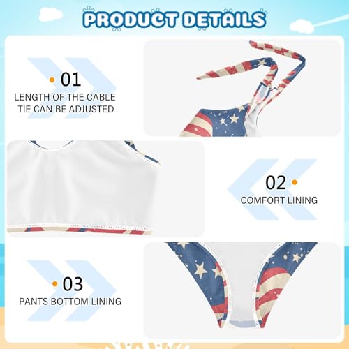 KLL Seamless Pattern USA Flag Girls 2 Piece Bikini Set Beach Swimsuit Swimming Suits Cute Shoulder Strap4