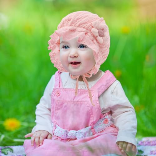 Baby Girls Bonnet Ultra Soft Breathable Lovely Bonnet Cap with 3D Flowers Adjustable Hats 0-12 Months 5