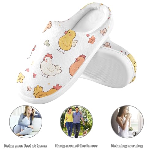 JUNZAN Cartoon Cute Chicken White Mens House Cotton Slipper Wide Memory Foam Guest Slippers for Travel Funny Presents 6-73