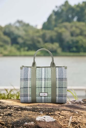 Bolso Tote a cuadros para mujer con asa superior miniatura 7