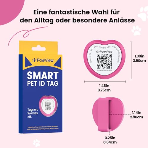 PawView Personalisierte Silikon Hundemarke qr code & NFC-wasserdichte, geräuschlose Für kleine, mittelgroße und große Hunderassen mit Online-Profil,Gegen Verlust,Finder Scannt ohne App DE
