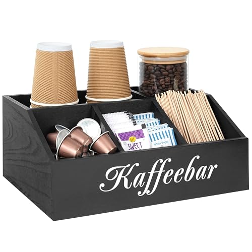 Winter Shore Kaffee Organizer aus Holz - Moderner Gewürz- & Coffee Bar Organizer für Büro & Küchenarbeitsplatten - Coffee Station & Bar Zubehör für Snacks im Pausenraum