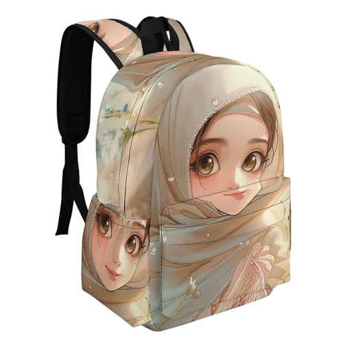 Cartoon Muslim Girl Backpack Travel Laptop Backpack Durable Lightweight Daypack with Spacious Main Compartment And Front Utility Pocket - Premium Backpack2