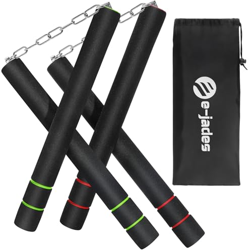 e-jades 2Pack Professional Grade Nunchucks for Adults, Heavy-Duty Foam Rubber Nunchaku with Steel Chain, Nun Chucks Safe for Martial Arts Training for Kids & Beginners