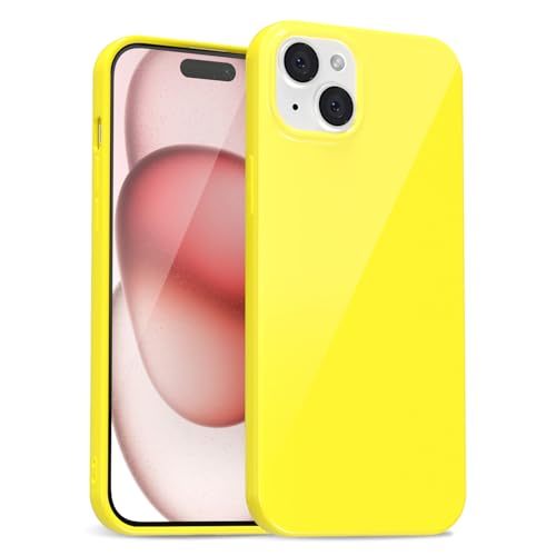 uvcoat for iPhone 15 Case Silicone, Glossy Cute Jelly Soft Rubber Gel Protective Plastic Phone Case, Thin Ultra Slim Plain Solid Color Cover for Women, Yellow
