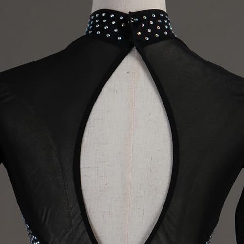 VVieer Vestido de patinação artística preto gola alta grande aberto nas costas malha grupo mulheres