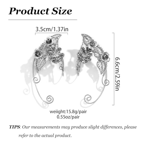 Elf Ear Cuffs for Women Silver Elf Costume Fairy Earrings Cuff Wrap Clip on Gothic Halloween Costume Cosplay Jewelry Gifts2