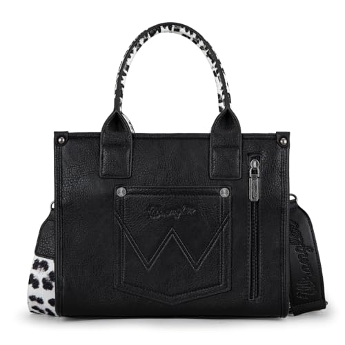 Image of Wrangler Cow Print Tote Bag for Women Western Purse Boho Top Handle Satchel Handbag with Signature Strap