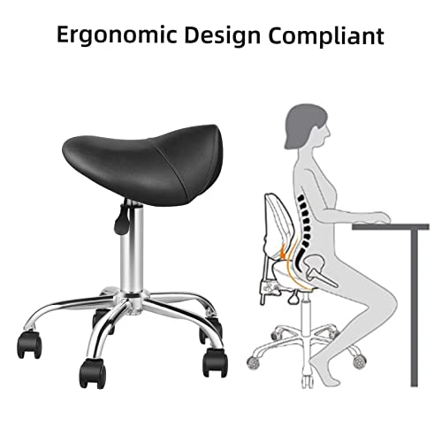 Luxmars Saddle Chair Rolling Ergonomic Swivel Chair With Soft Comfortable Cushion And Wheels Hydraulic Adjustable Stool For Home Office Dental Tattoo Salon Shop Use - White, With Backrest #TOP6