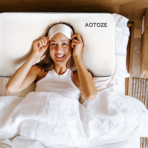 Aotoze Best Flat Pillow For Deep Sleep, Hard Pillow For Sleeping, Memory Foam Pillow, Oeko-Tex & Certipur-Us Double Certification, 28 X 15 Inch #TOP4
