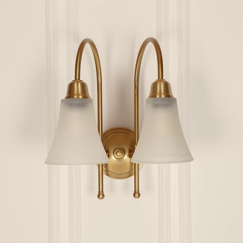 Image of Divine Trends Double Hockey Wall Lamp Antique Brass Finish with Hammered Frosted Glass Shade for Living Room, Bedroom, Home Decoration Wall Light - Pack of 1