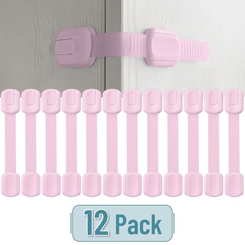 Image of Bates- Child Safety Strap Locks, 12 Pack, Baby Pink, Child Locks for Cabinets and Drawers