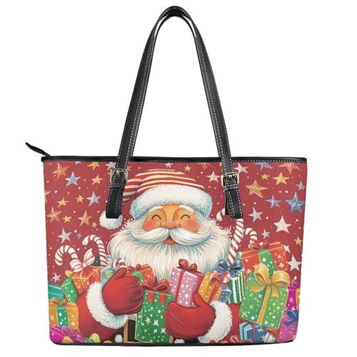 Image of Coldinair Christmas Leather Tote Bag for Women with Zipper Large Shoulder Tote Bag Shopping Casual Travel Bag Handbag Purse