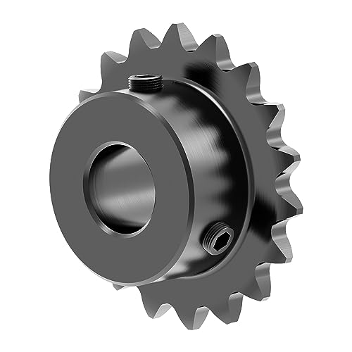 Image of 18 Tooth Roller Chain Sprocket B Type Hardened Teeth, 25 Chain Sigle Strand 1 /4-Inch Pitch, 12mm Bore Black Oxide C45 Carbon Steel with Fasten Screws for 04C Chain