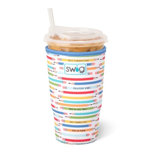 Swig Life Large Iced Coffee Cup Coolie with Handle, Teacher Life