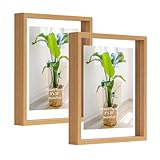 Trwcrt 2 Pack 8x10 Floating Picture Frame, Double Glass Rustic Picture Frames Display up to 10 x 12 Photos for Desktop or Wall Hanging, Natural