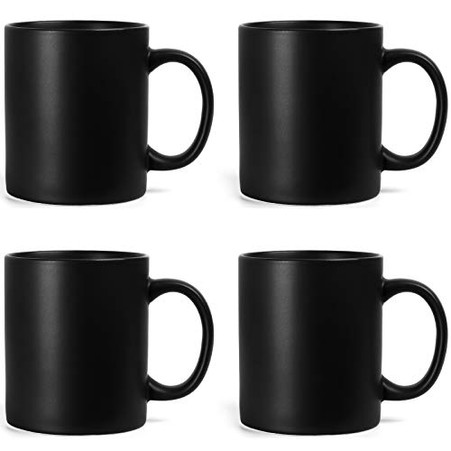 harebe 11 OZ Classic Coffee Mugs Set of 4, Family Ceramic Cup for Coffee, Tea, Cocoa and Mulled Drinks, Matte Black