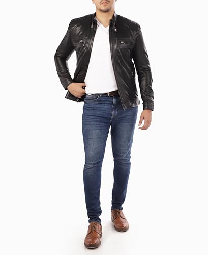 Image of Jild Signature Diamond Style Lambskin Leather Jacket Men - Premium Leather Cafe Racer Vintage Look Motorcycle Jacket Men