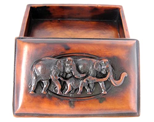Elefanten-Schmuckkästchen mit Deckel für Schmuck, Andenken - Feng Shui Elefantenfamilie Dekor - Harz-Skulptur 15,2 cm (Bernstein) Cover