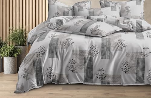 Image of 300 TC Cotton Feel Glace Cotton Fully Elastic Fitted Bedsheet Single Size Bed with 1 Pillow Cover (36 inch x 78 inch inches, Silver Lattice)