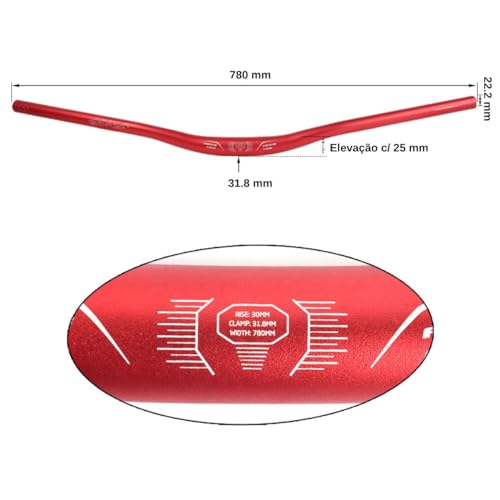 Guidão Mtb Bike 29 Alumínio 780mm 31.8mm Curvo Xc Cores (Vermelho)