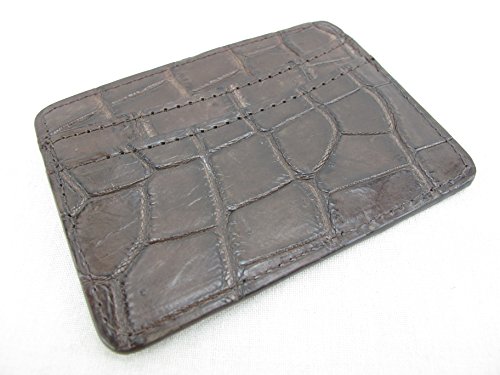 Pelgio Genuine Crocodile Skin Leather Slim Business Credit Card Holder Sleeve Wallet (Chocolate Brown)